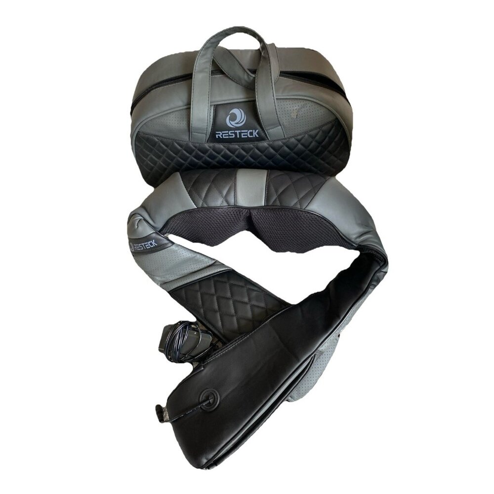 Resteck Black Shiatsu Massager For Neck/Back w/ Heat + Case Soulern Traction
